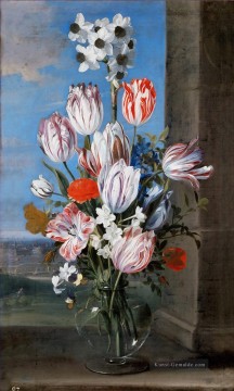 Klassik Blumen Werke - Bosschaert Ambrosius Blumenstrauß aus Blumen in einer Glasvase auf einem Fensterbrett